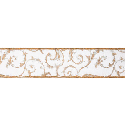 Ivory & Gold Swirl Jacquard Ribbon, Intricate Weave & Neat Wired Stitching.