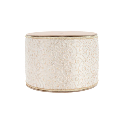 4" Wired Jacquard Ribbon | Ivory/Gold w/ Gold Dupioni-fused Backing | 10 Yard Roll LaRibbons and Crafts