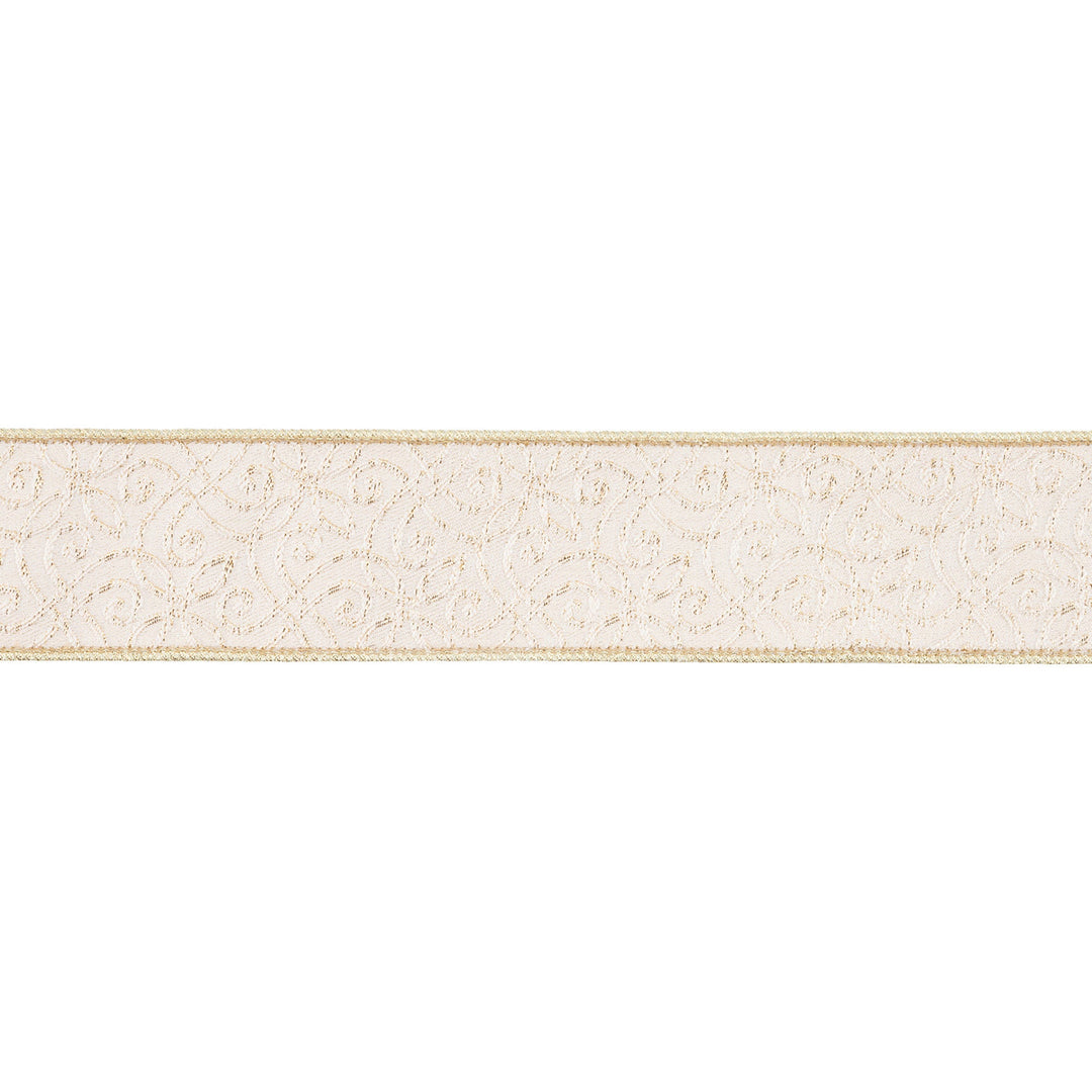 2 1/2" Wired Jacquard Ribbon | Ivory/Gold w/ Gold Dupioni-fused Backing | 10 Yard Roll LaRibbons and Crafts