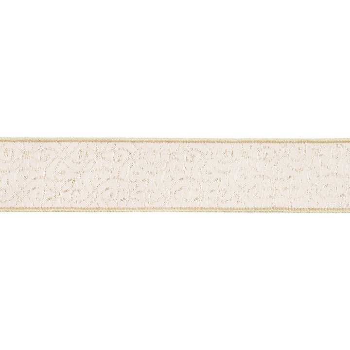 2 1/2" Wired Jacquard Ribbon | Ivory/Gold w/ Gold Dupioni-fused Backing | 10 Yard Roll LaRibbons and Crafts