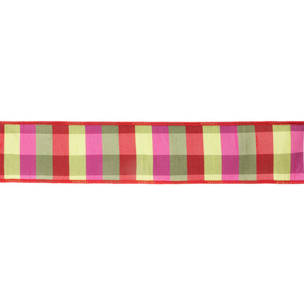 2 1/2" Wired Ribbon | Green/Pink/Red Check | 10 Yard Roll LaRibbons Wholesale