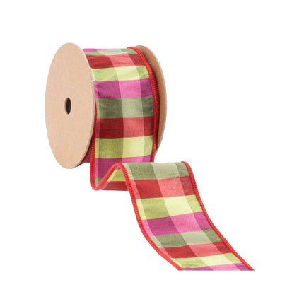 2 1/2" Wired Ribbon | Green/Pink/Red Check | 10 Yard Roll LaRibbons Wholesale