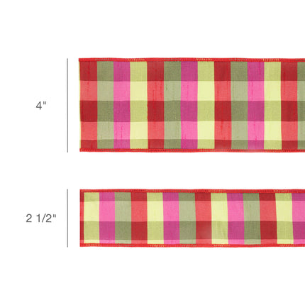 2 1/2" Wired Ribbon | Green/Pink/Red Check | 10 Yard Roll LaRibbons Wholesale