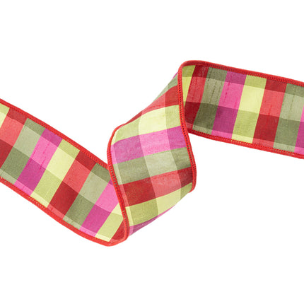 2 1/2" Wired Ribbon | Green/Pink/Red Check | 10 Yard Roll LaRibbons Wholesale