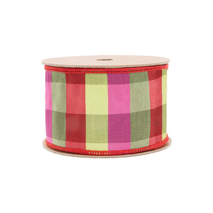 2 1/2" Wired Ribbon | Green/Pink/Red Check | 10 Yard Roll LaRibbons Wholesale