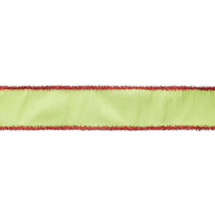 Cheerful 2 1/2" Wired Dupioni (Green Apple w/ Red Tinsel Edging): adds a joyful touch to Christmas decor 