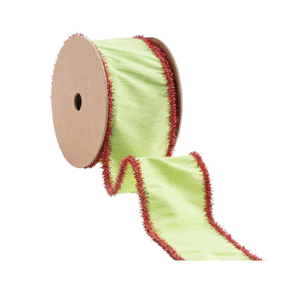 Vibrant 2 1/2" Wired Dupioni with Red Tinsel Edging: great for DIY holiday crafts