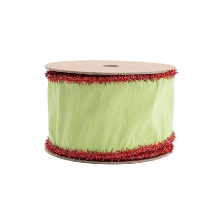 Playful 2 1/2" Wired Dupioni (Green Apple w/ Red Tinsel Edging): perfect for whimsical party decor