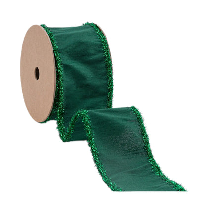 Luxurious 2 1/2" Wired Dupioni with Dark Green Tinsel Edging: great for eye-catching centerpieces