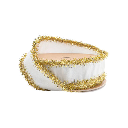 1" Wired Dupioni Ribbon | Ivory w/ Gold Tinsel Edging | 10 Yard Roll LaRibbons and Crafts