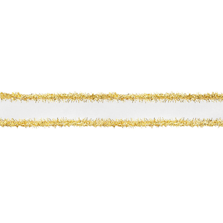 1" Wired Dupioni Ribbon | Ivory w/ Gold Tinsel Edging | 10 Yard Roll