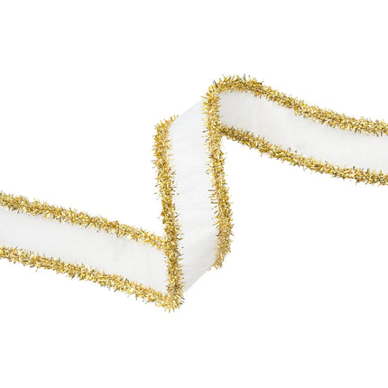 1" Wired Dupioni Ribbon | Ivory w/ Gold Tinsel Edging | 10 Yard Roll LaRibbons and Crafts