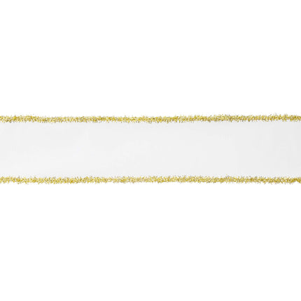 2 1/2" Wired Dupioni Ribbon | Ivory w/ Gold Tinsel Edging | 10 Yard Roll LaRibbons and Crafts
