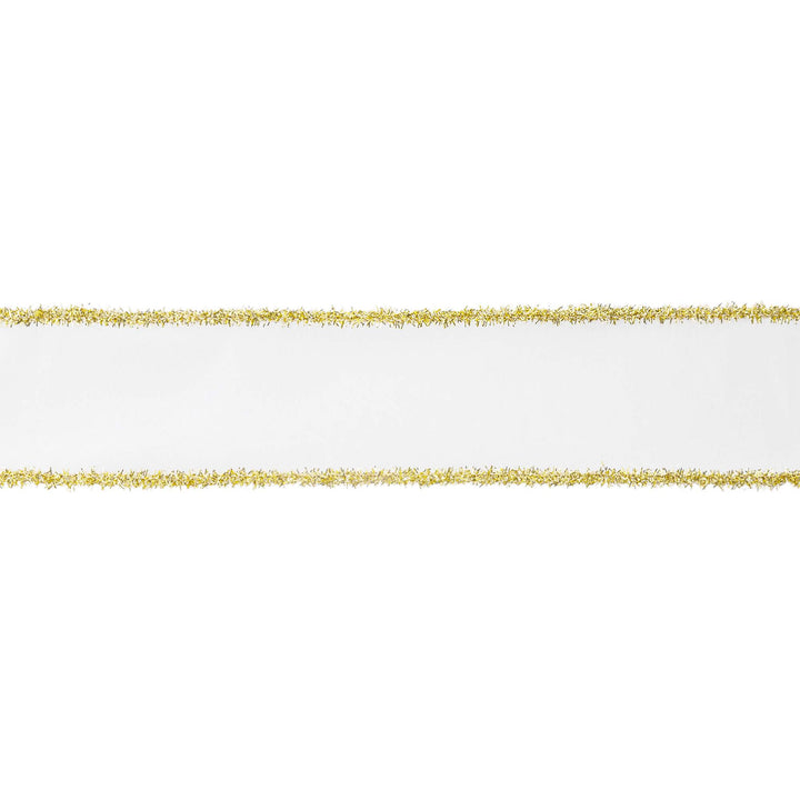 2 1/2" Wired Dupioni Ribbon | Ivory w/ Gold Tinsel Edging | 10 Yard Roll LaRibbons and Crafts