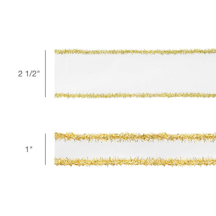 2 1/2" Wired Dupioni Ribbon | Ivory w/ Gold Tinsel Edging | 10 Yard Roll LaRibbons and Crafts