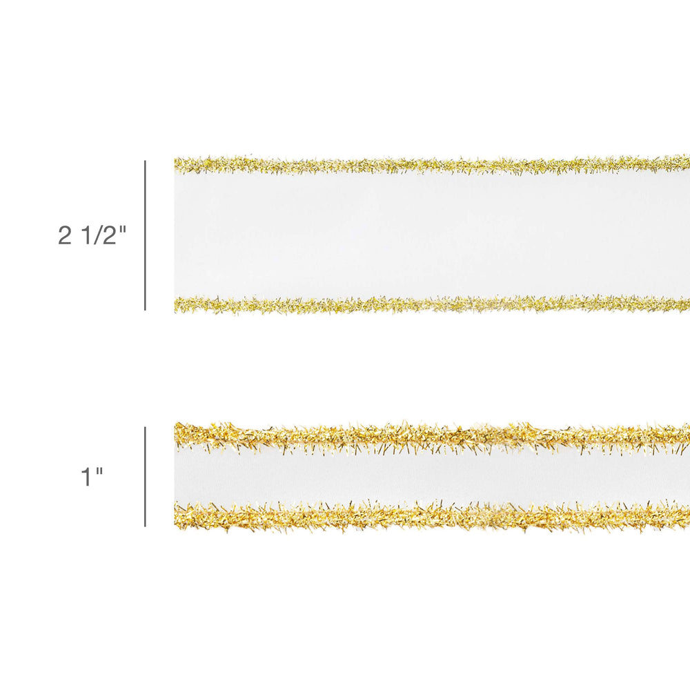 2 1/2" Wired Dupioni Ribbon | Ivory w/ Gold Tinsel Edging | 10 Yard Roll LaRibbons and Crafts