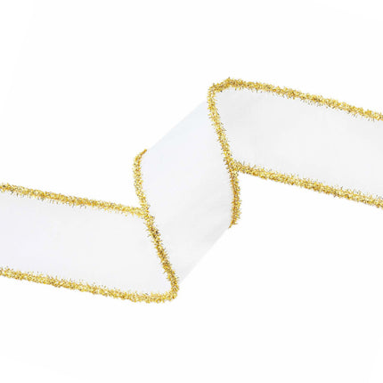 2 1/2" Wired Dupioni Ribbon | Ivory w/ Gold Tinsel Edging | 10 Yard Roll LaRibbons and Crafts