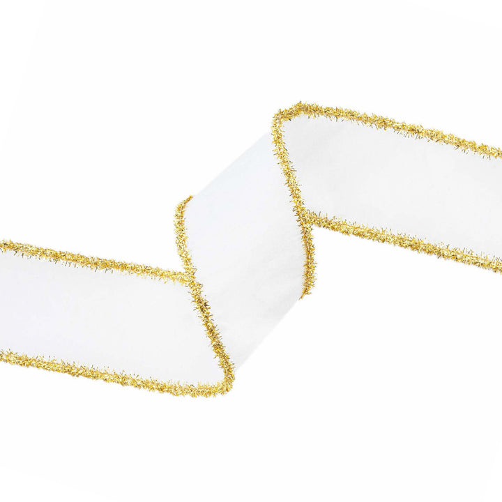 2 1/2" Wired Dupioni Ribbon | Ivory w/ Gold Tinsel Edging | 10 Yard Roll LaRibbons and Crafts