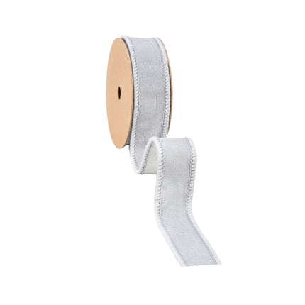 1" Wired Dupioni Ribbon | Silver w/ Metallic Fused Backing | 10 Yard Roll