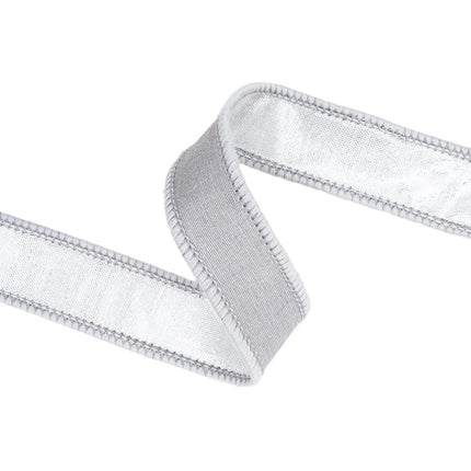 1" Wired Dupioni Ribbon | Silver w/ Metallic Fused Backing | 10 Yard Roll