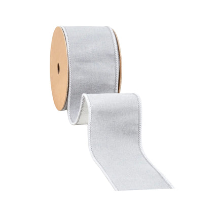 2 1/2" Wired Dupioni Ribbon | Silver w/ Metallic Fused Backing | 10 Yard Roll