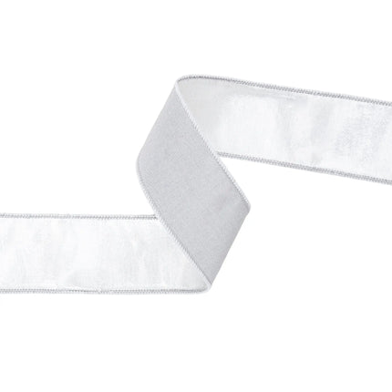 2 1/2" Wired Dupioni Ribbon | Silver w/ Metallic Fused Backing | 10 Yard Roll