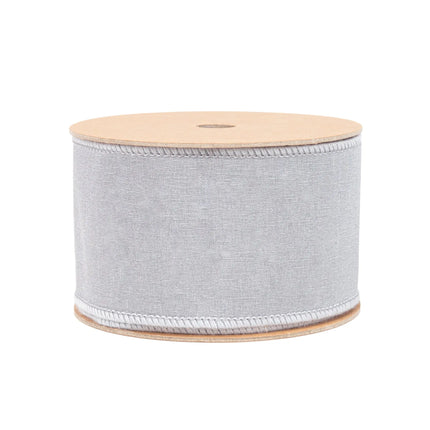 2 1/2" Wired Dupioni Ribbon | Silver w/ Metallic Fused Backing | 10 Yard Roll