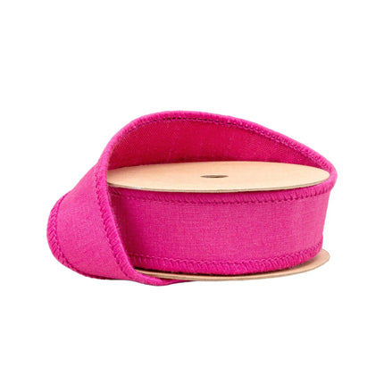 1" wired dupioni ribbon solid hot pink fabric with metallic fused backing for  gift wrapping