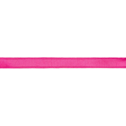 Slim hot pink wired edge dupioni ribbon metallic lining perfect for wedding bows, bouquet decor