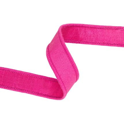 Vibrant solid pink wired craft ribbon metallic backing ideal for gift baskets, floral arrangements 
