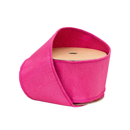 2 1/2" wired dupioni ribbon solid hot pink with metallic fused backing for spring wreaths, gift bows