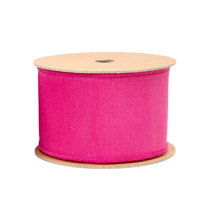 Wired Dupioni Ribbon solid hot pink tone with metallic fused backing premium decorative wired ribbon