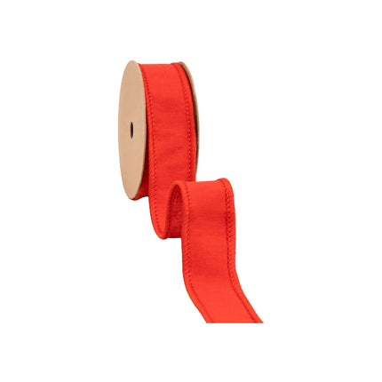 Plain red wired dupioni ribbon metallic fused reverse durable fabric ribbon for seasonal DIY home decorations