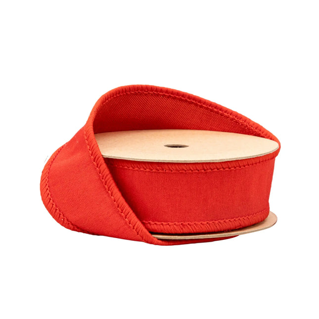 1" wired dupioni ribbon solid bright red fabric with metallic fused backing for holiday gift wrapping