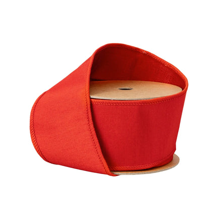 2 1/2" wired dupioni ribbon solid vibrant red with metallic fused backing for Christmas wreath