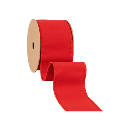 Plain solid red wired dupioni ribbon metallic fused reverse sturdy fabric ribbon for seasonal DIY home decorations