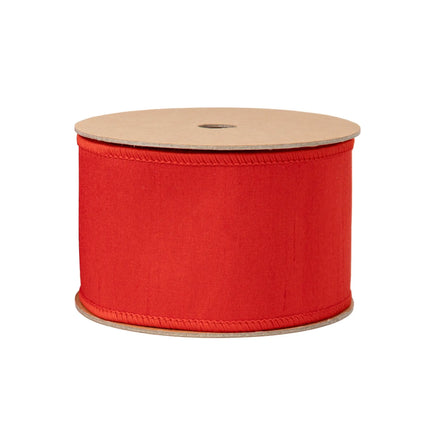 Wired Dupioni Ribbon matte red surface with metallic fused backing premium wired decorative ribbon
