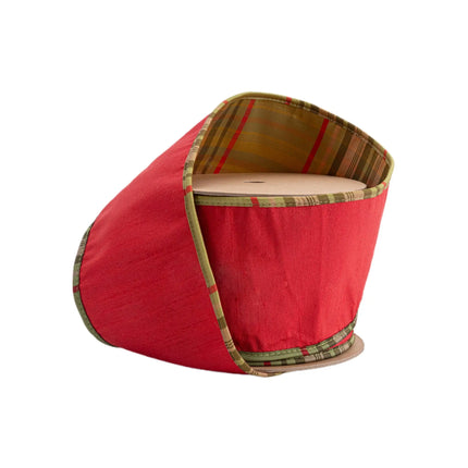 4 inch wired red dupioni ribbon with moss plaid piping and plaid backing for Christmas wreath crafts
