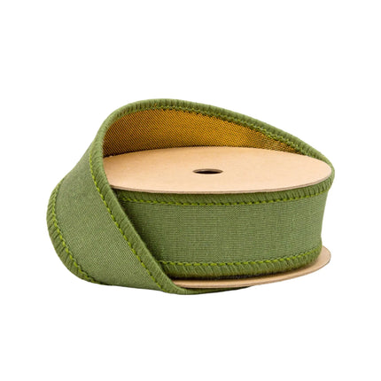 1" Wired Dupioni Ribbon | Moss w/ Gold Metallic Fused Backing | 10 Yard Roll
