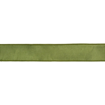 2 1/2" Wired Dupioni Ribbon | Moss w/ Gold Metallic Fused Backing | 10 Yard Roll