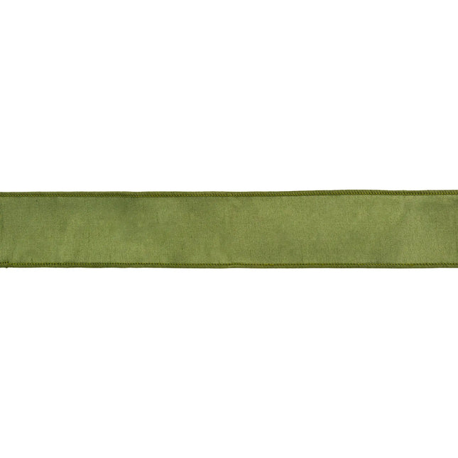 2 1/2" Wired Dupioni Ribbon | Moss w/ Gold Metallic Fused Backing | 10 Yard Roll