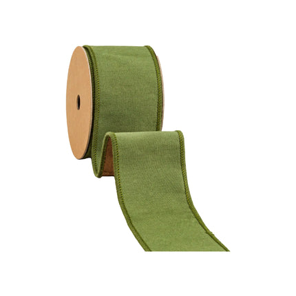 2 1/2" Wired Dupioni Ribbon | Moss w/ Gold Metallic Fused Backing | 10 Yard Roll