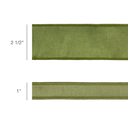 2 1/2" Wired Dupioni Ribbon | Moss w/ Gold Metallic Fused Backing | 10 Yard Roll