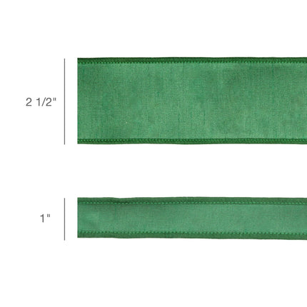 1" Wired Dupioni Ribbon | Christmas Green w/ Metallic Fused Backing | 10 Yard Roll