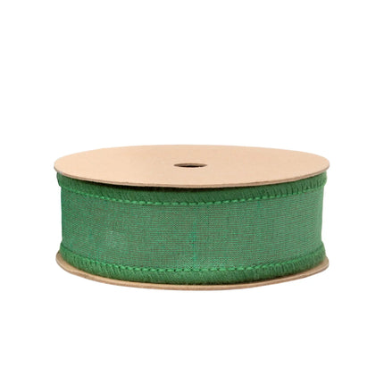 1" Wired Dupioni Ribbon | Christmas Green w/ Metallic Fused Backing | 10 Yard Roll