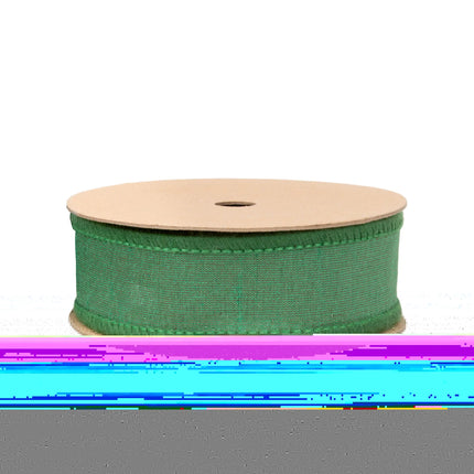 1" Wired Dupioni Ribbon | Christmas Green w/ Metallic Fused Backing | 10 Yard Roll