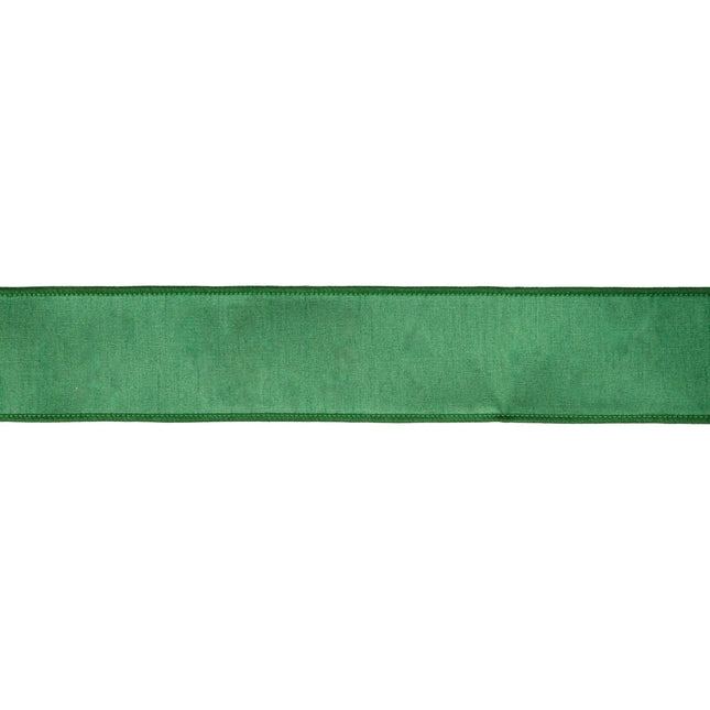 2 1/2" Wired Dupioni Ribbon | Christmas Green w/ Metallic Fused Backing | 10 Yard Roll