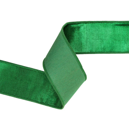 2 1/2" Wired Dupioni Ribbon | Christmas Green w/ Metallic Fused Backing | 10 Yard Roll