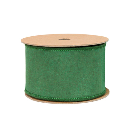 2 1/2" Wired Dupioni Ribbon | Christmas Green w/ Metallic Fused Backing | 10 Yard Roll