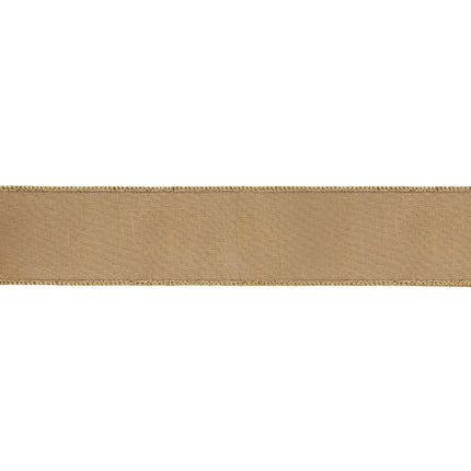 Light gold dupion ribbon, textured fabric, elegant metallic gold wired edges.